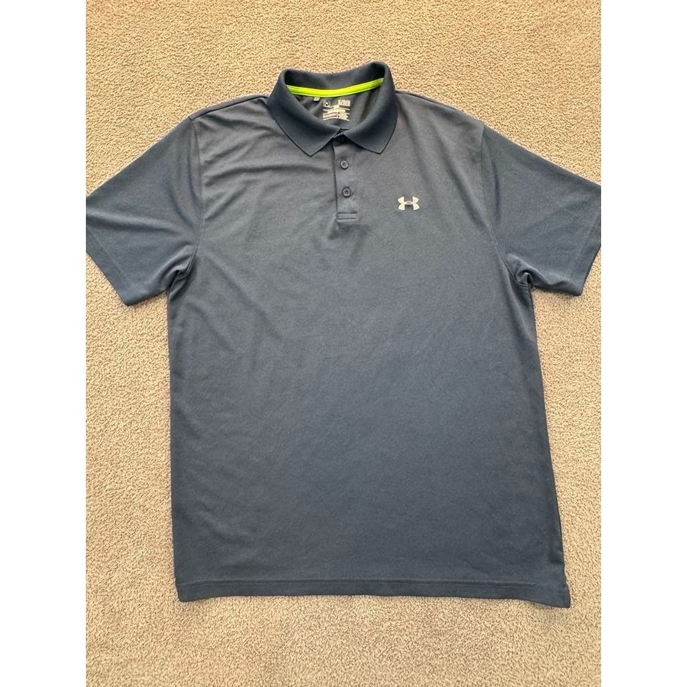 Under Armour HeatGear Polo Shirt Men's XL Blue Loose Fit Performance Golf Active